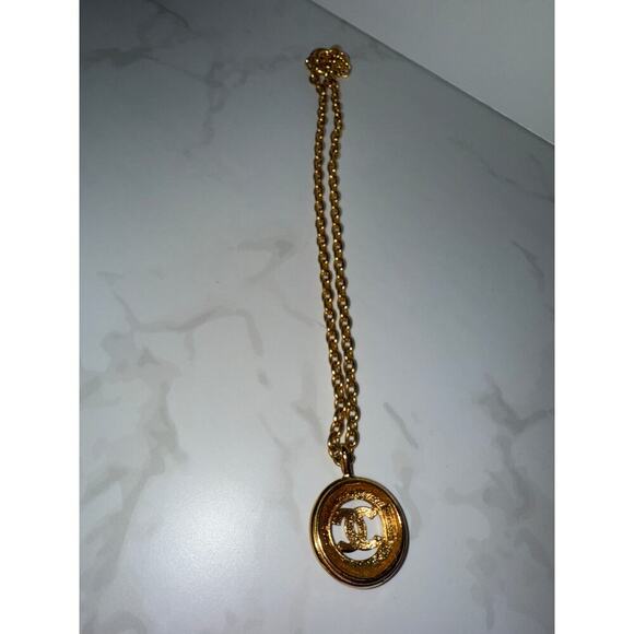 Chanel CC Sunburst Round Pendant Necklace - Gold-Tone - Picture 2 of 6